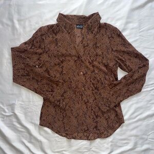 New York & Company Snakeskin Long Sleeve Button Top — Size S